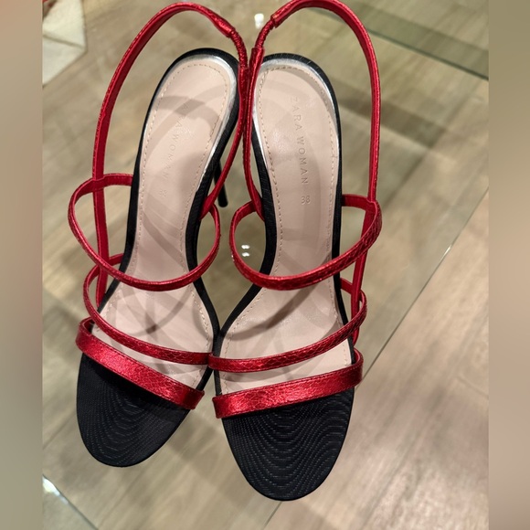 Zara Shoes - Zara Elegant Red and Black Strappy Heels